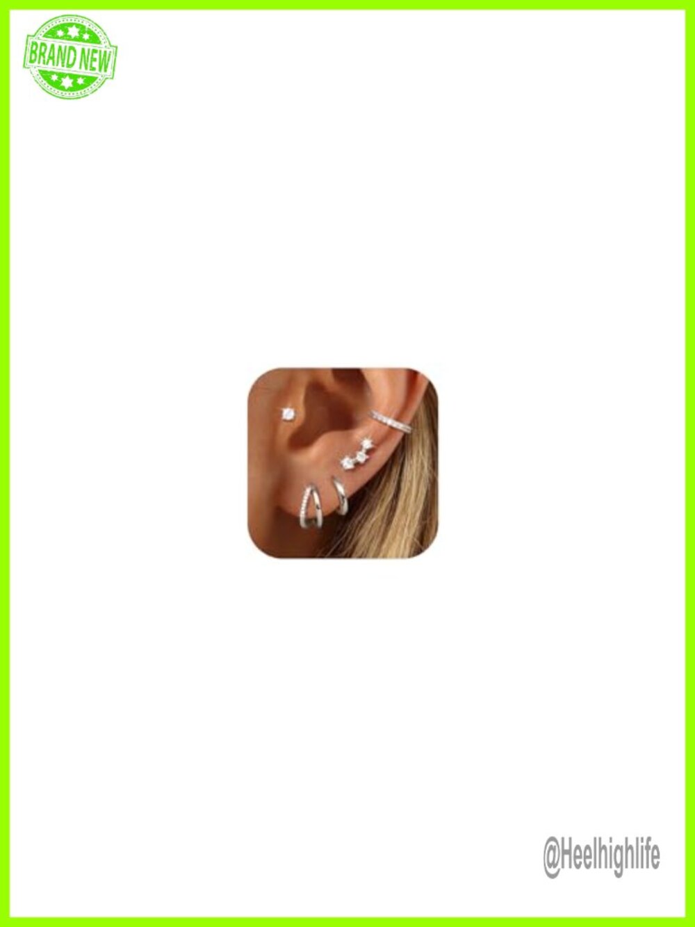 Sterling Silver Earring Set Stud Hoop Stack Cuff Hypoallergenic Women